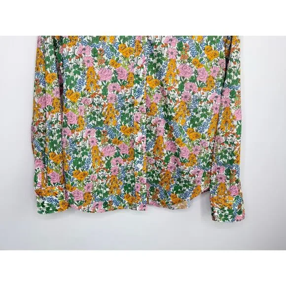 J. Crew Liberty Petunia Floral Slim-Fit Button-Up Shirt Green Yellow Women's 10 - Picture 4 of 10